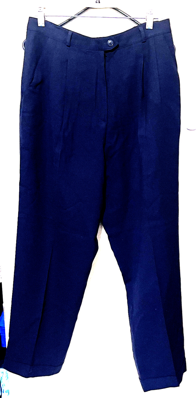 Vintage Kasper navy Blue wool pants ASL womens 14P pleated cuffed wide leg